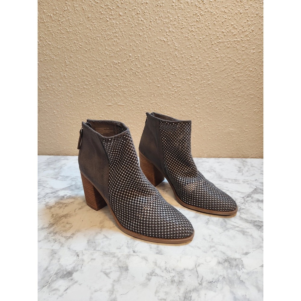Madden Girl Womens 10 Gray Ankle Boots Perforated Block Heel Mochaa‎ Booties